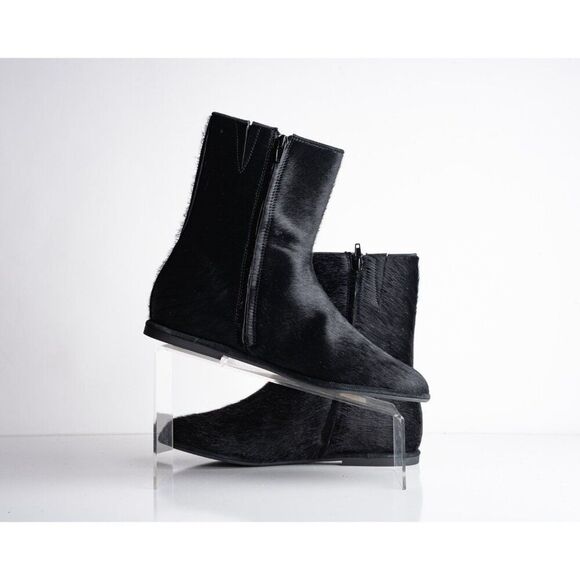 Zara Womens Leather Zip Ankle Boots Fur Skin Black US 9 EU 40 New 1102/410 - Picture 5 of 10